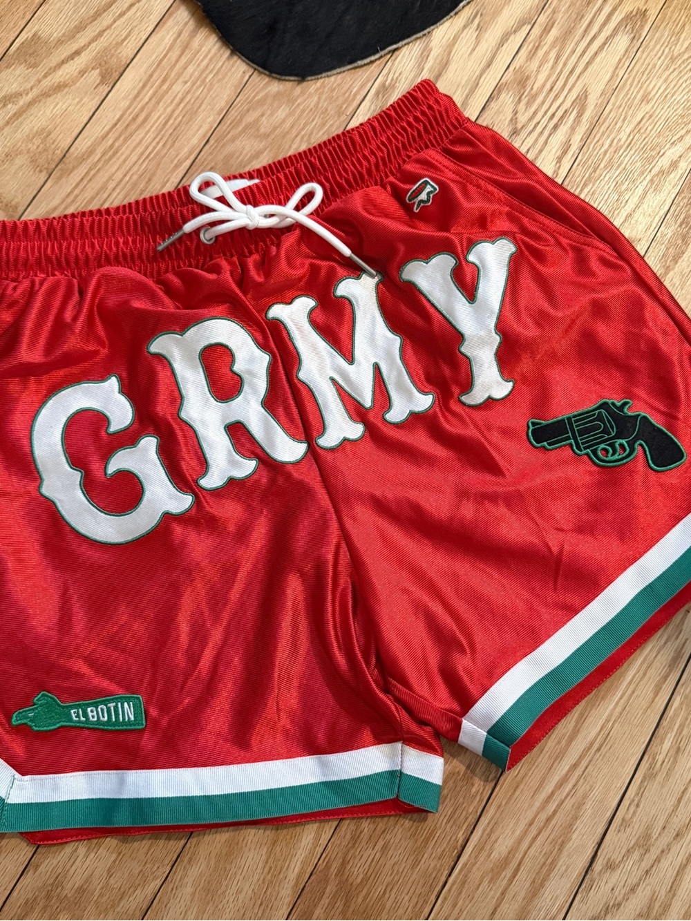 Grmy Red Athletic Shorts with Green & White Trim